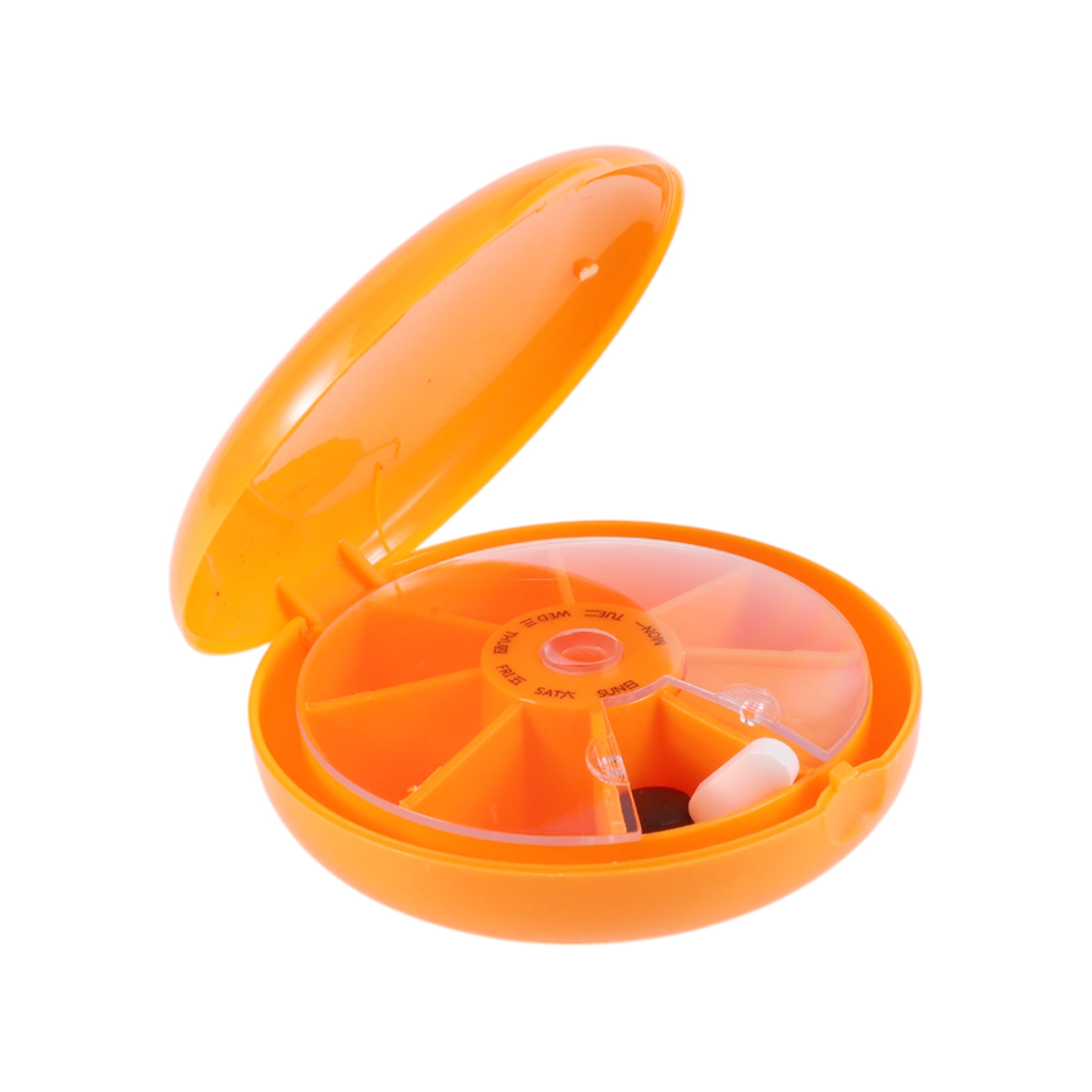 Unique Bargains Lightweight 7 Grids Circular Single Layer Pill Case Orange