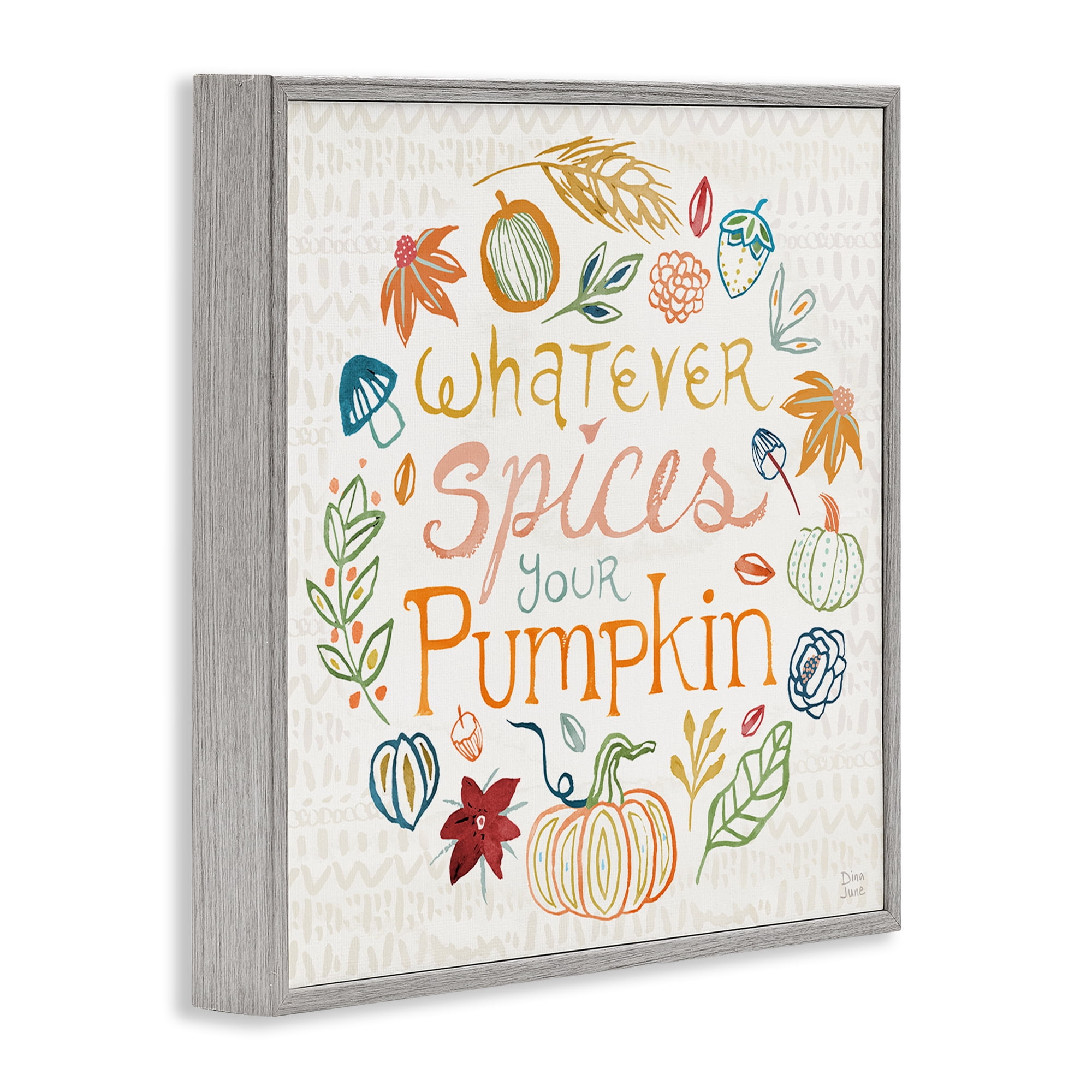 Stupell Industries Funny Fall Spice Pumpkin Holiday Painting Gray Framed Art Prints Wall Art, 17 x 17