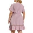 thumbnail image 3 of GRACE & GRANDEUR Women's Plus Size Dress V Neck Short Sleeves Tie Waist Summer Midi Shirt Dresses 1X Gray Purple, 3 of 6
