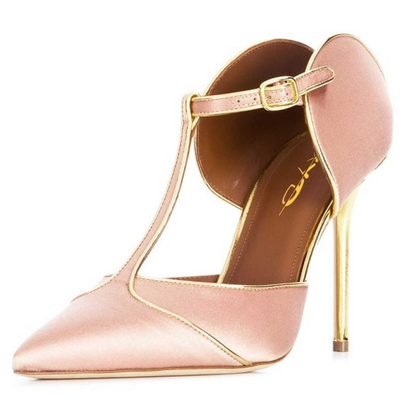 XYD Women Fashion Pointed Toe Stiletto High Heel Pumps T-Strap Buckle Backless Slip On Mule Sandals Dress Shoes Size 7 Pink