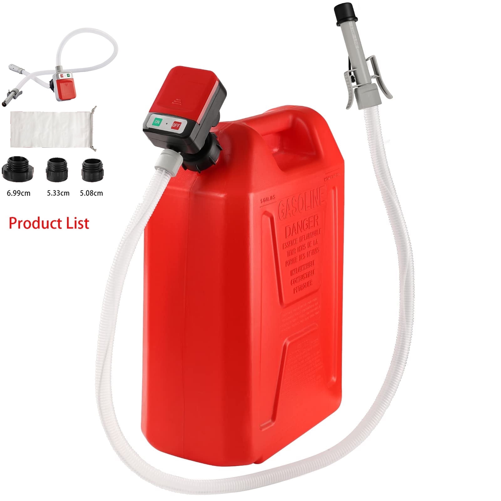 Beiled Automatic Fuel Transfer Pump - AA Battery Powered, Gas Pump with Quick Flow Control & Stop, Extra Long Hose, Portable for Oil, Diesel, Gasoline