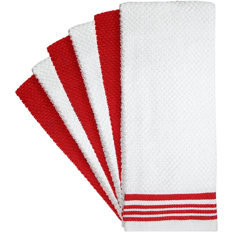 Premium Kitchen Towels (16x 28, 6 Pack) Large Cotton Kitchen Hand Towels Striped Waffle Yarn Dyed 380 GSM Highly Absorbent Tea Towels Set with Hanging