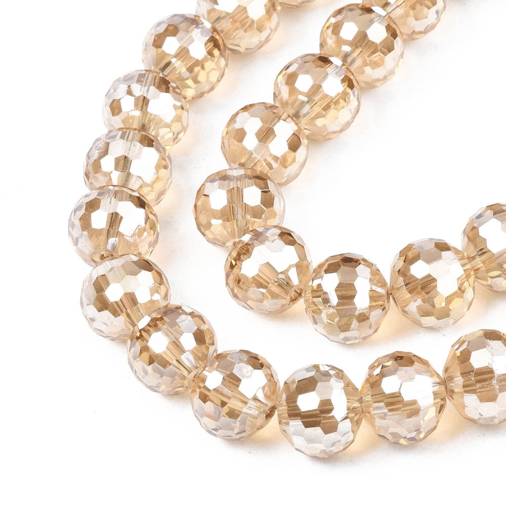 5 strands Electroplate Transparent Glass Beads Strands Faceted Round BurlyWood 10x9mm Hole: 1.5mm about 72pcs/strand 25.98 inch(66cm)