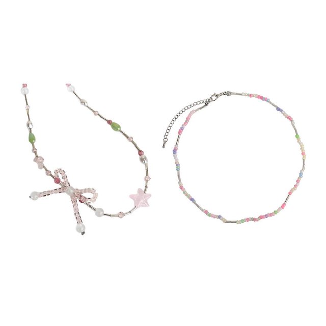 Bowknot Beaded Choker Colorful Beaded Necklaces Bowknot Necklace Artificial Crystal Material Gift for Girls Children