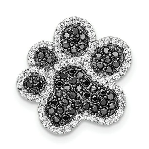 925 Sterling Silver Black/white Cubic Zirconia Cz Paw Print Charm Necklace Animal Dog - Walmart.com