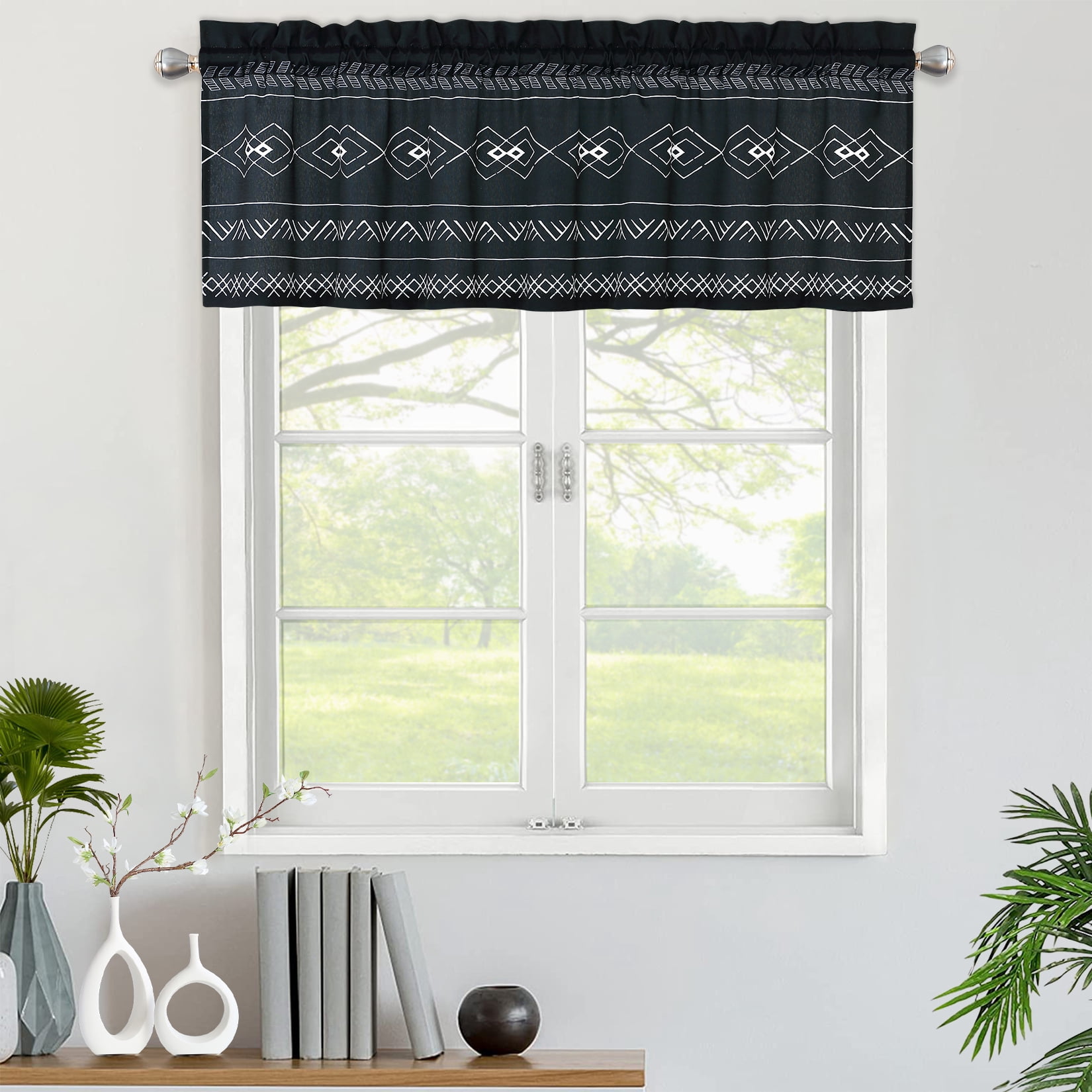 GlowSol Boho Kitchen Valance Geometric Pattern Window Valance Farmhouse
