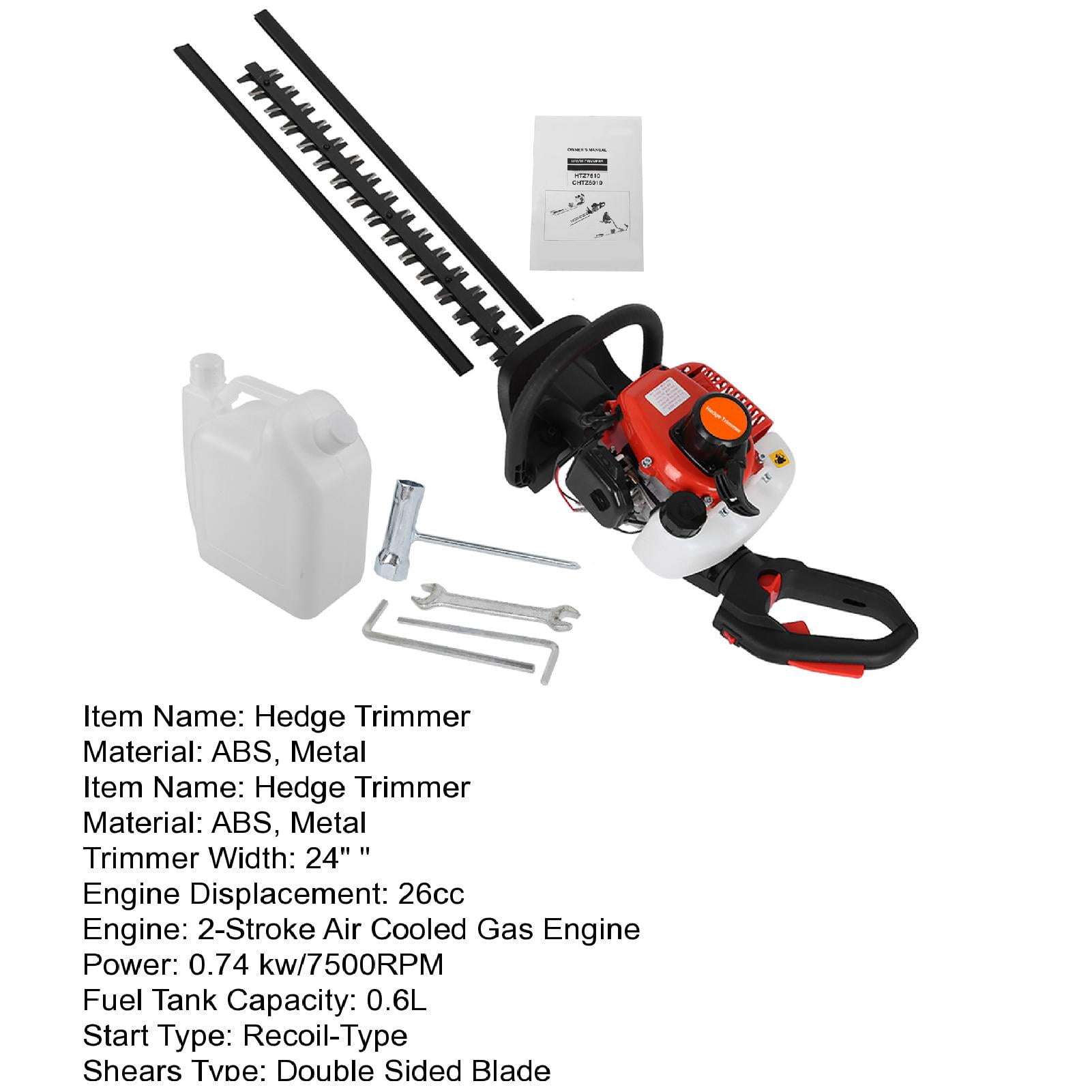 Demete 1 Set 24 Inch Hedge Trimmer Cordless Weed Eater 26cc Gas Bush Cutter Hedge Trimmer Double Side Blade Low Voice High-Powered