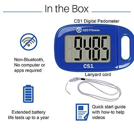 OZO Fitness CS1 Simple Step Tracker Pedometer for Walking. Large Display Step Counter with