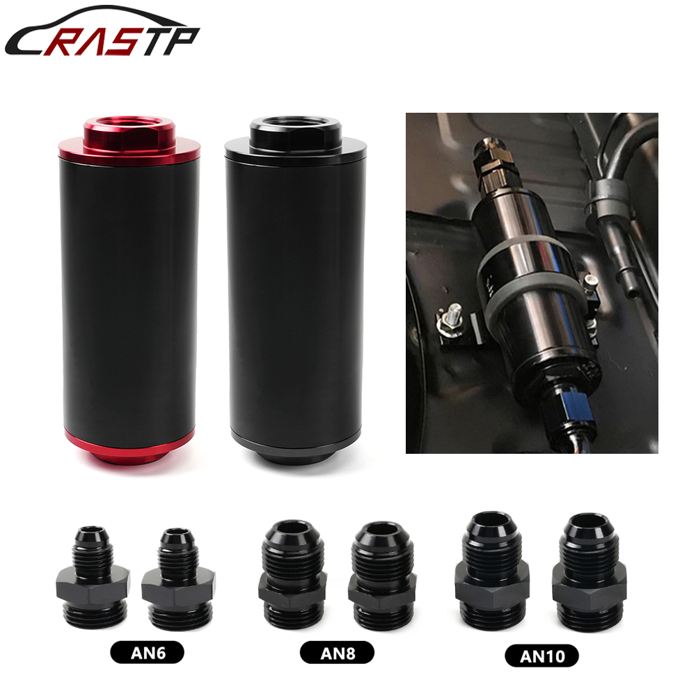 Red & Black - Inline Fuel Filter, High Flow Turbo, AN6, AN8, AN10 Fittings Adapter, FRG019, 50mm, 100 Micron, 152