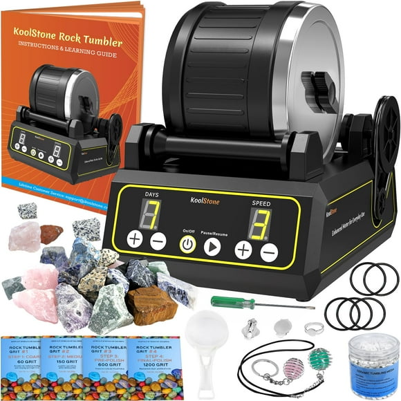C1 Rock Tumbler Kit - Professional Large 2.5LB Capacity, Up to 5X More Noise Cancelling, Adjustable Timer & Speed with Full Accessories & Memory Function, Ideal for Adult