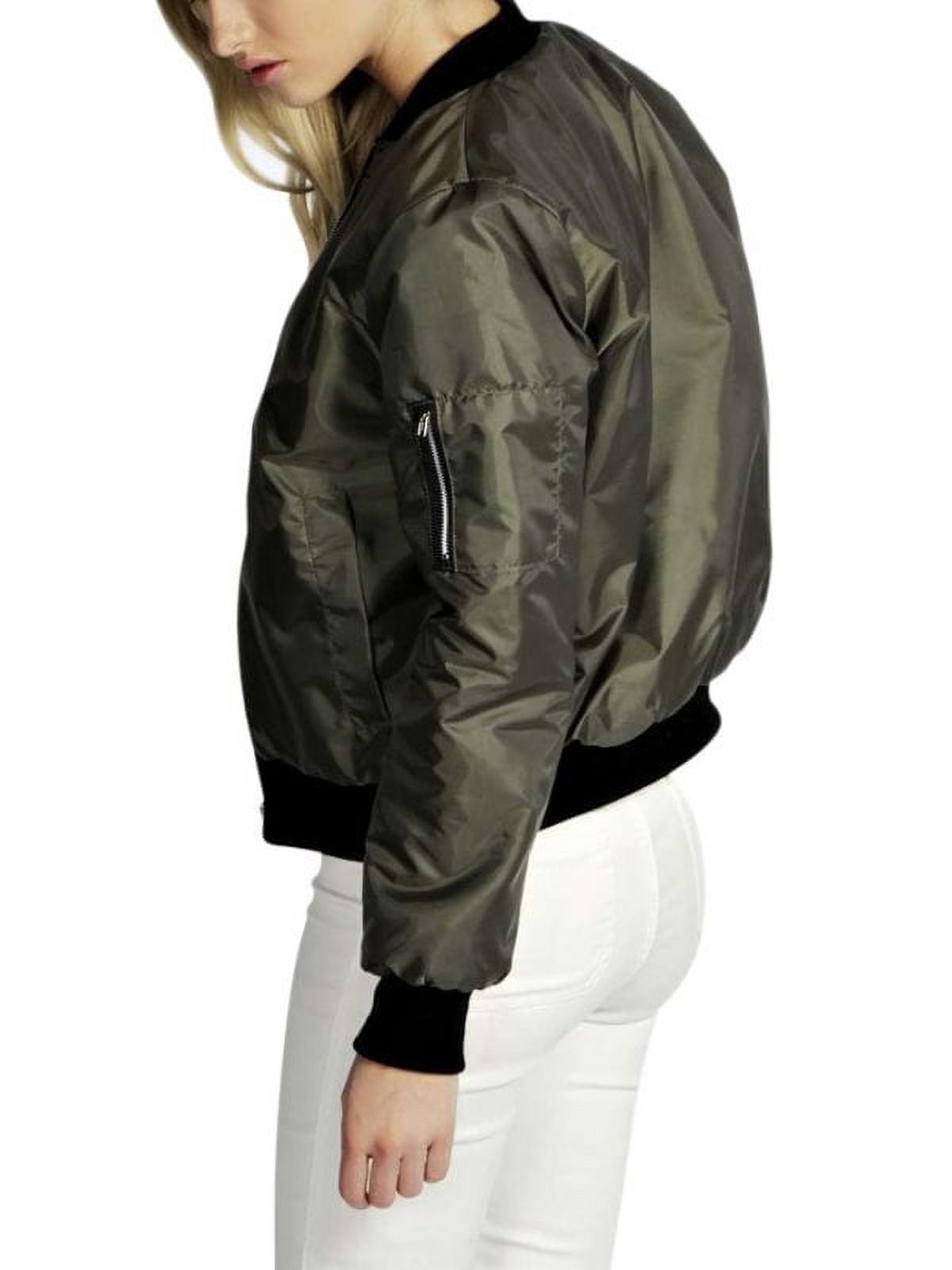 Womens Classic Full-Zip Quilted Jacket Short Bomber Jacket Coat - image 2 of 2
