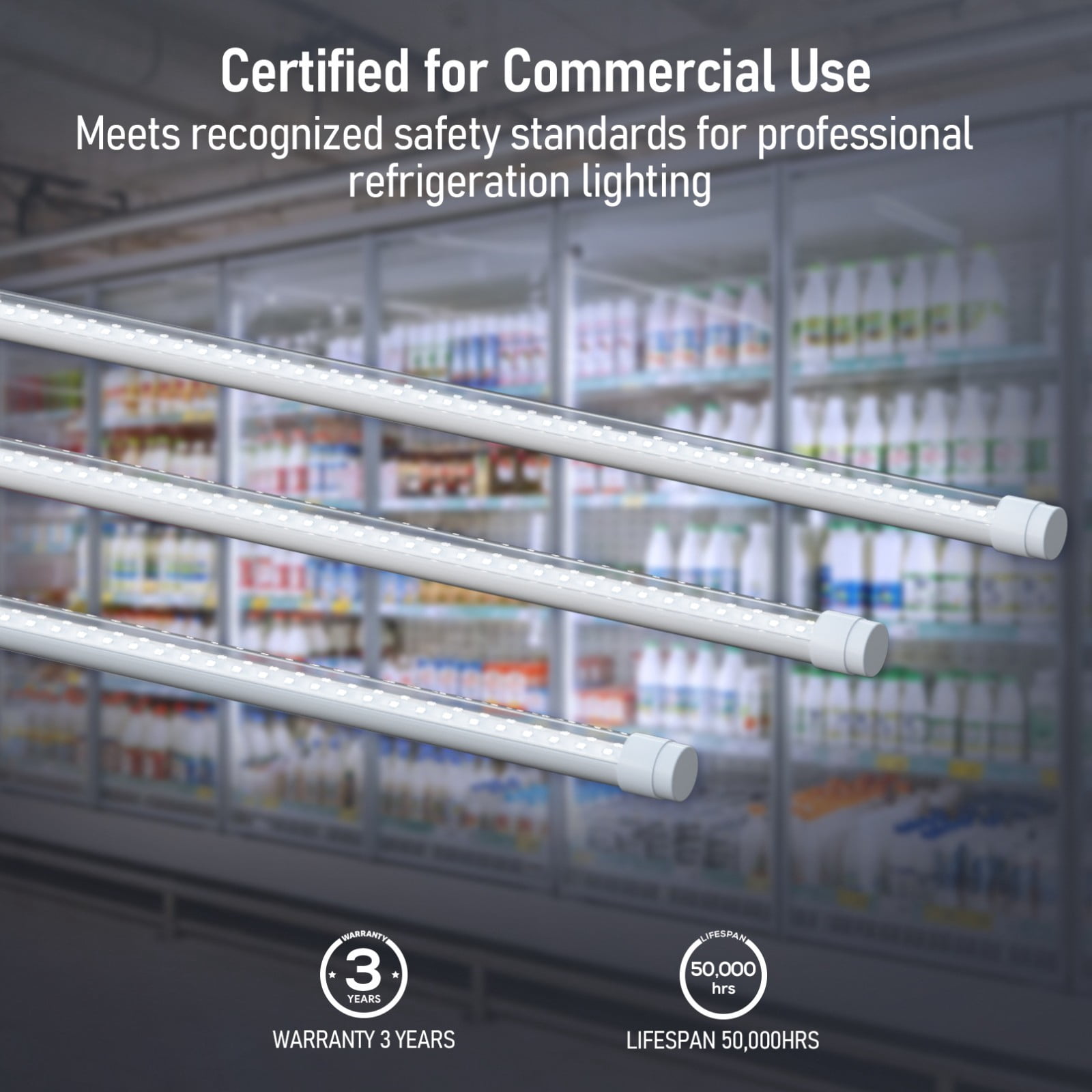 8 Pack 5FT 23W LED Freezer Tube Lights, 3335LM Commercial Refrigerator Cooler Light Fixture, Wet Location, 5000K Daylight, ETL Listed