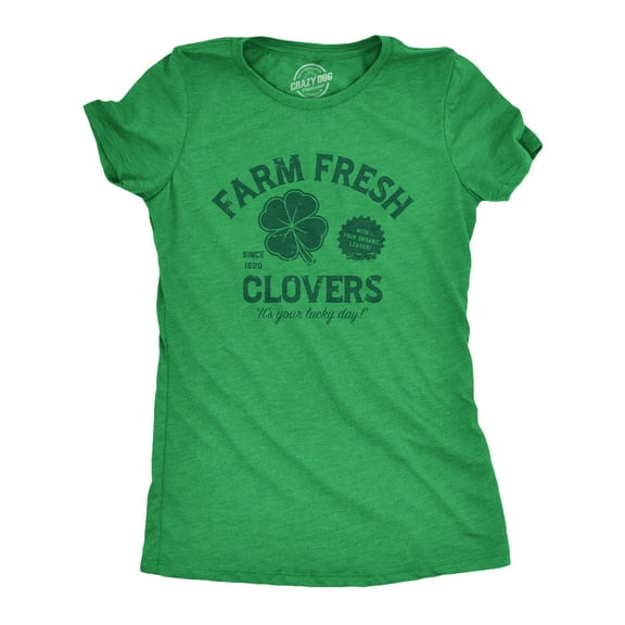 Womens Funny T Shirts Farm Fresh Clovers St Patricks Day Novelty Tee for Ladies Womens Graphic Tees
