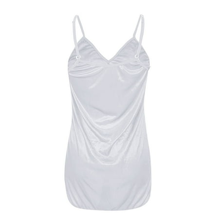 VISALY satin dress Dresses for Women Women s Pajamas Backless Suspender Dress Silky Satin Glossy Two-Tone Mini Nap Dress Women s Full Slips for Under Dresses White M