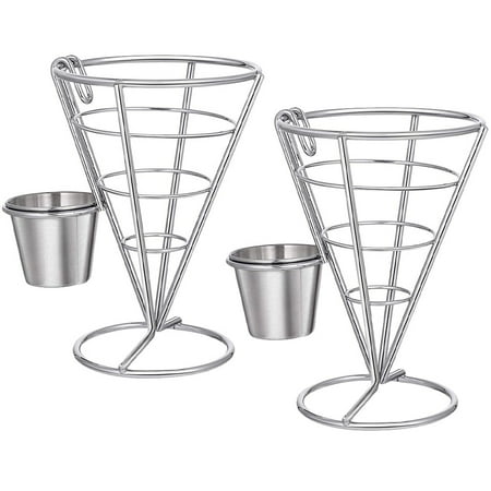 

WORGEOUS 2Pcs French Fries Stands Fish Chips Holders Snack Appetizer Serving Basket with Sauce Dippers
