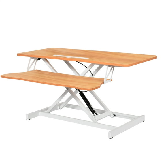 Height Adjustable Standing Desk 37 Inch, Stand Up Desk Converter, Manual Pneumatic Spring Workstation for Office(Log Color)