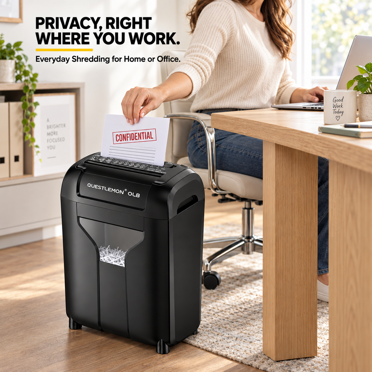 QUESTLEMON 8-Sheet Cross-Cut Paper Shredder with 4-Gallon Bin photo 8