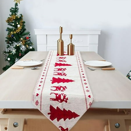 

Hi.FANCY Christmas Table Runner Cotton Linen Embroidered Tablecloth Xmas Home Decoration Christmas Tree