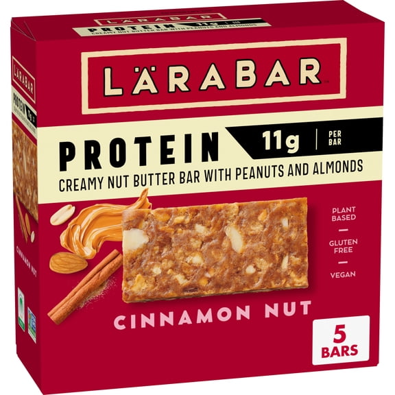 Larabar Cinnamon Nut Protein Bars, Peanuts and Almonds, 11g Protein, 5 Ct, 7.95 oz