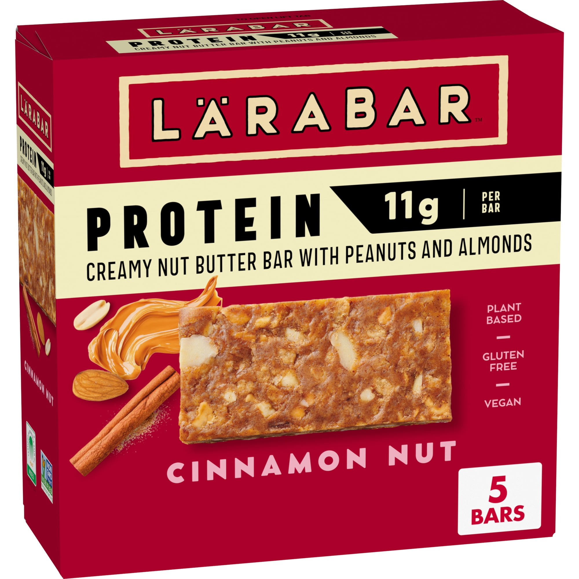 Larabar Cinnamon Nut Protein Bars, Peanuts and Almonds, 11g Protein, 5 Ct, 7.95 oz