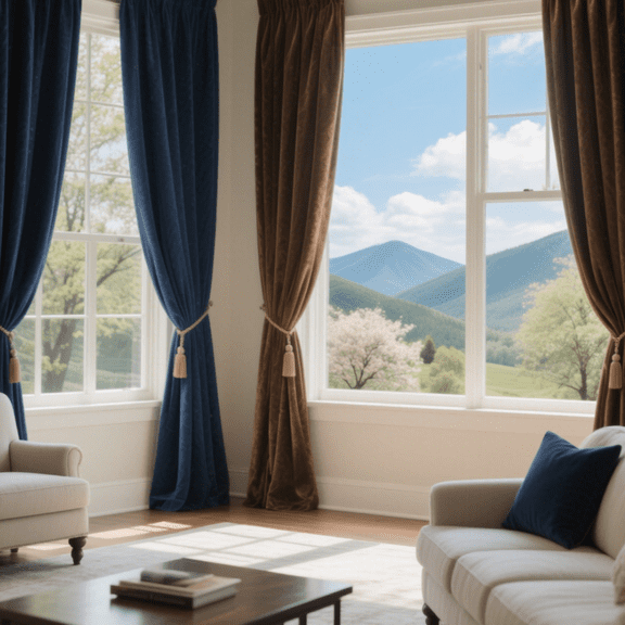 Brown & Navy Blue Mix Velvet Curtains with Grommet, Thermal Insulated Super Soft Privacy Noise Reducing Light Filtering Velvet Curtains for Living Room Bedroom Dining Room, 4 Panels