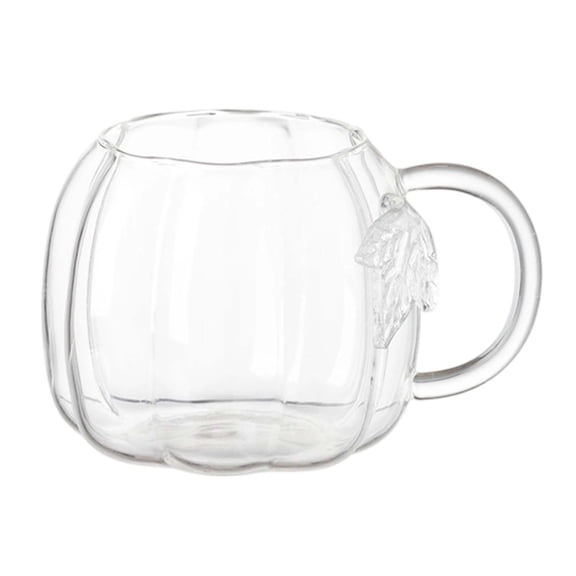 Pumpkin Glass Cup, 18.6 oz Hand Blown Glass Pumpkin Mug with Handle for Coffee, Tea, and Fall Decor
