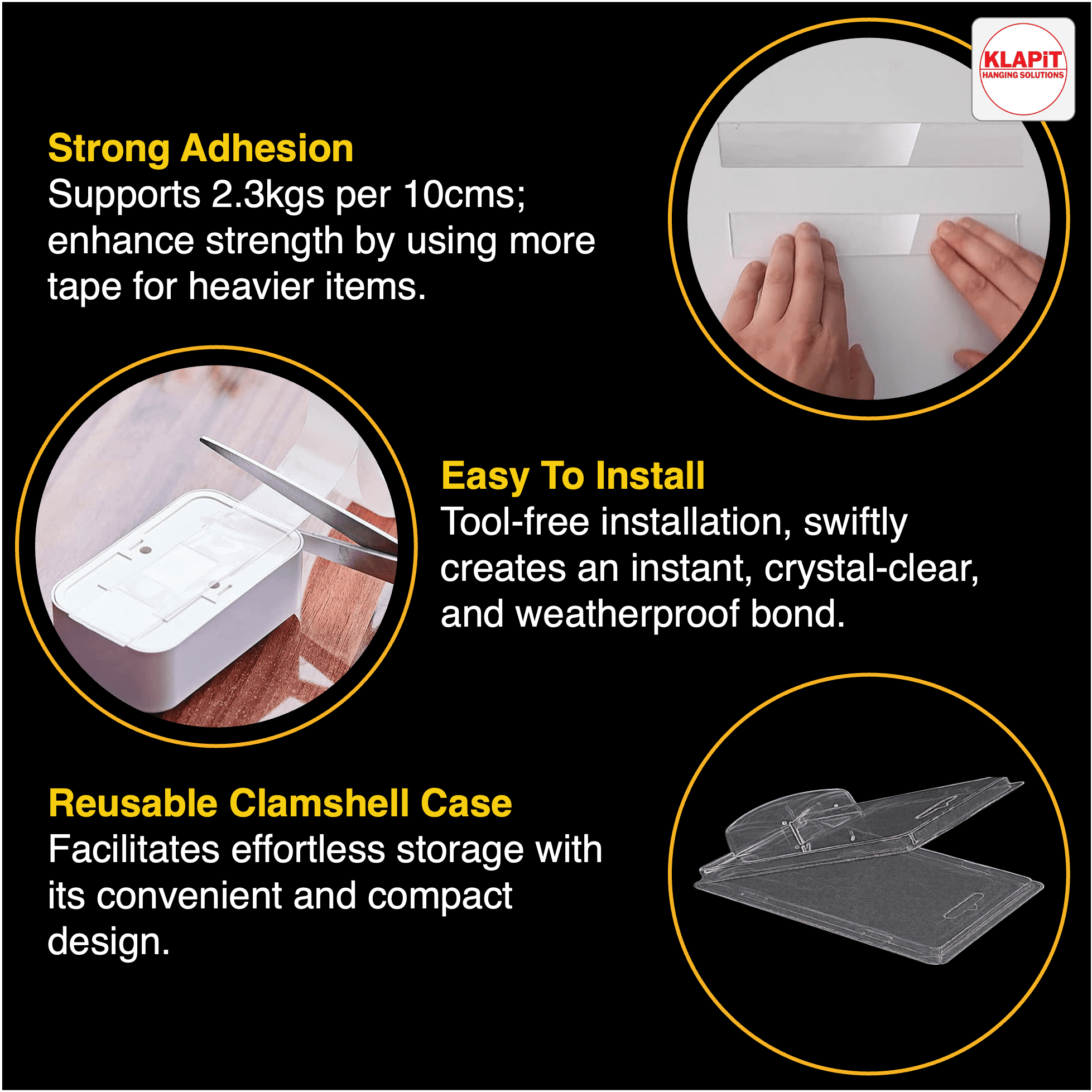 KLAPiT Super Tape Double-Sided Mounting Tape, Holds up to 500 lb, 33 feet, 1 Pc pack for Home & Office