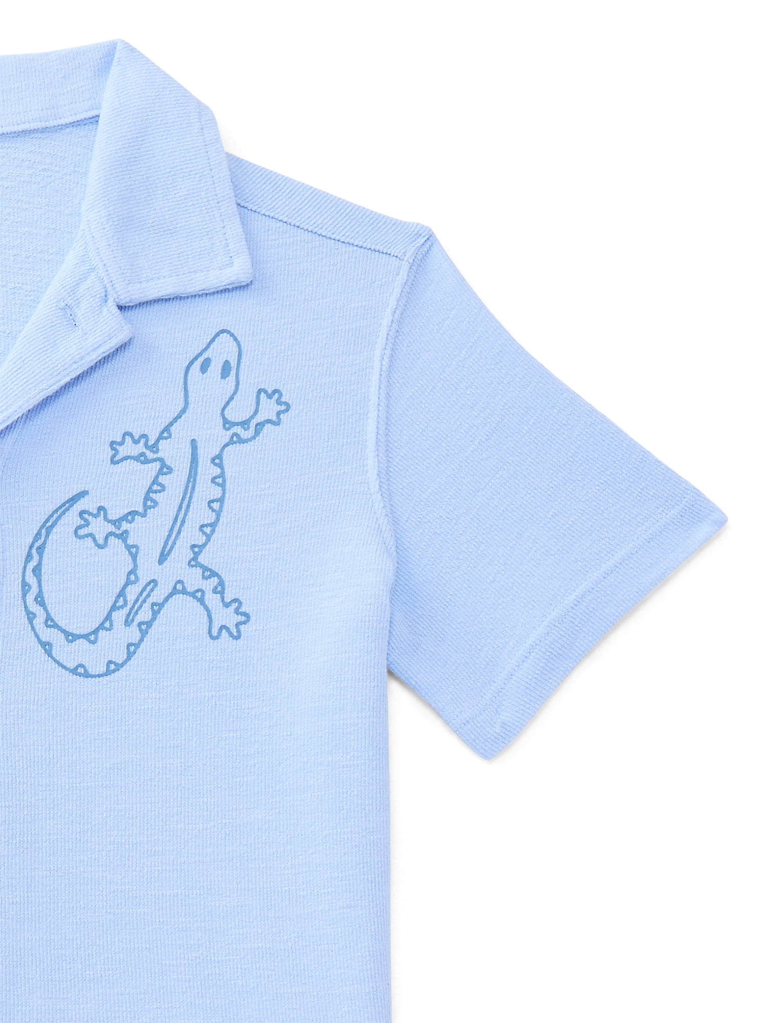 Wonder Nation Little Boys Knit Button Down Shirt with Short Sleeves, Sizes 4-10