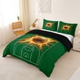 thumbnail image 3 of Castle Fairy Futuristic Basketball Court Print Duvet Cover King, Abstract Ball Flame King Bedding, Green Gold Orange,Black Reversible,3 Pieces,1 Duvet Cover and 2 Pillowcases, 3 of 6