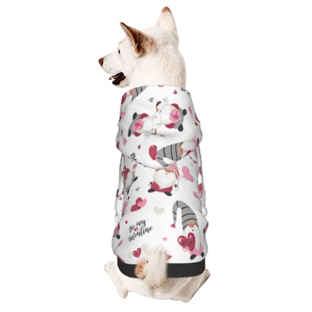 Fotbe Valentine's Day gnomes Sudadera con Estampado para Perros Pequeños – Suéter con Capucha para Mascotas, Tela Suave de Forro Polar con Bolsillo-X-Large
