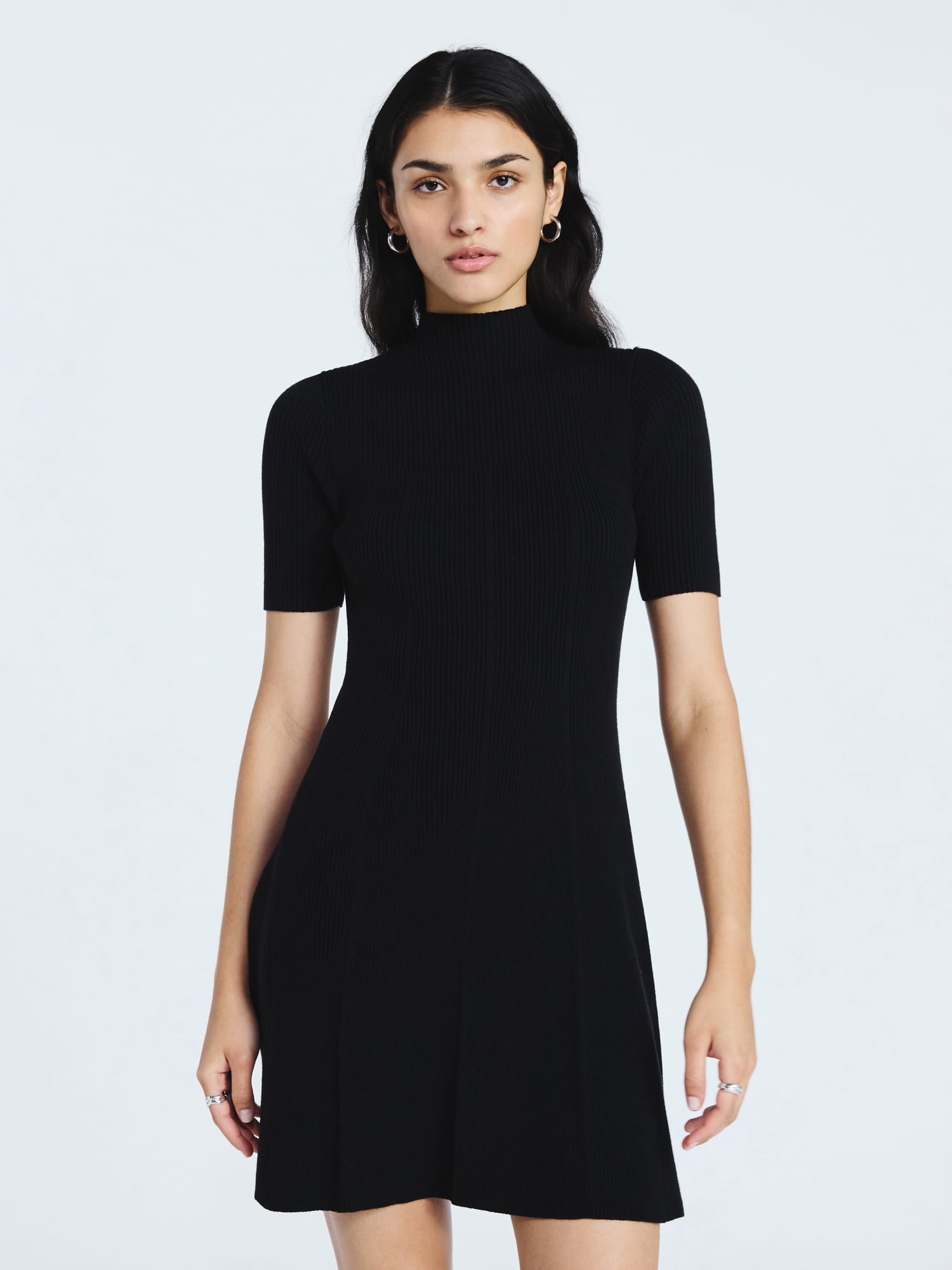 Scoop Women's Mini Sweater Dress with Elbow Length Sleeves, Sizes XS-XXL