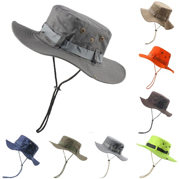Men Women Adjustable Drawstring Sun Hat Solid Cotton Breathable Wide Brim Outdoor Fisherman Cap for Climbing Hunting Beach