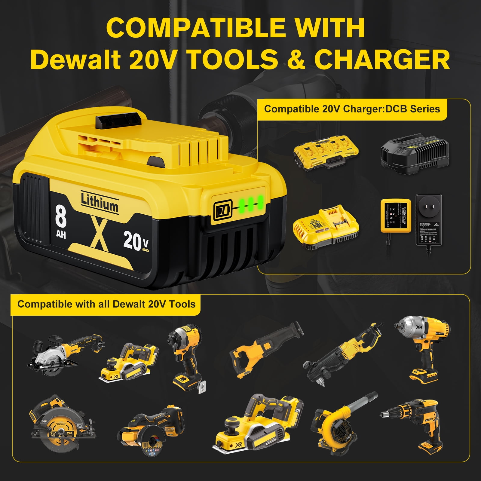 Heat Gun Cordless with 8.0Ah Battery 20V , 350W,Fast Heating Soldering Hot Air Gun 122℉-1022℉ Variable Temperature Control LED Light, with 4pcs Nozzles&Scraper for Crafts, ,Shrink Wrap(with Battery）