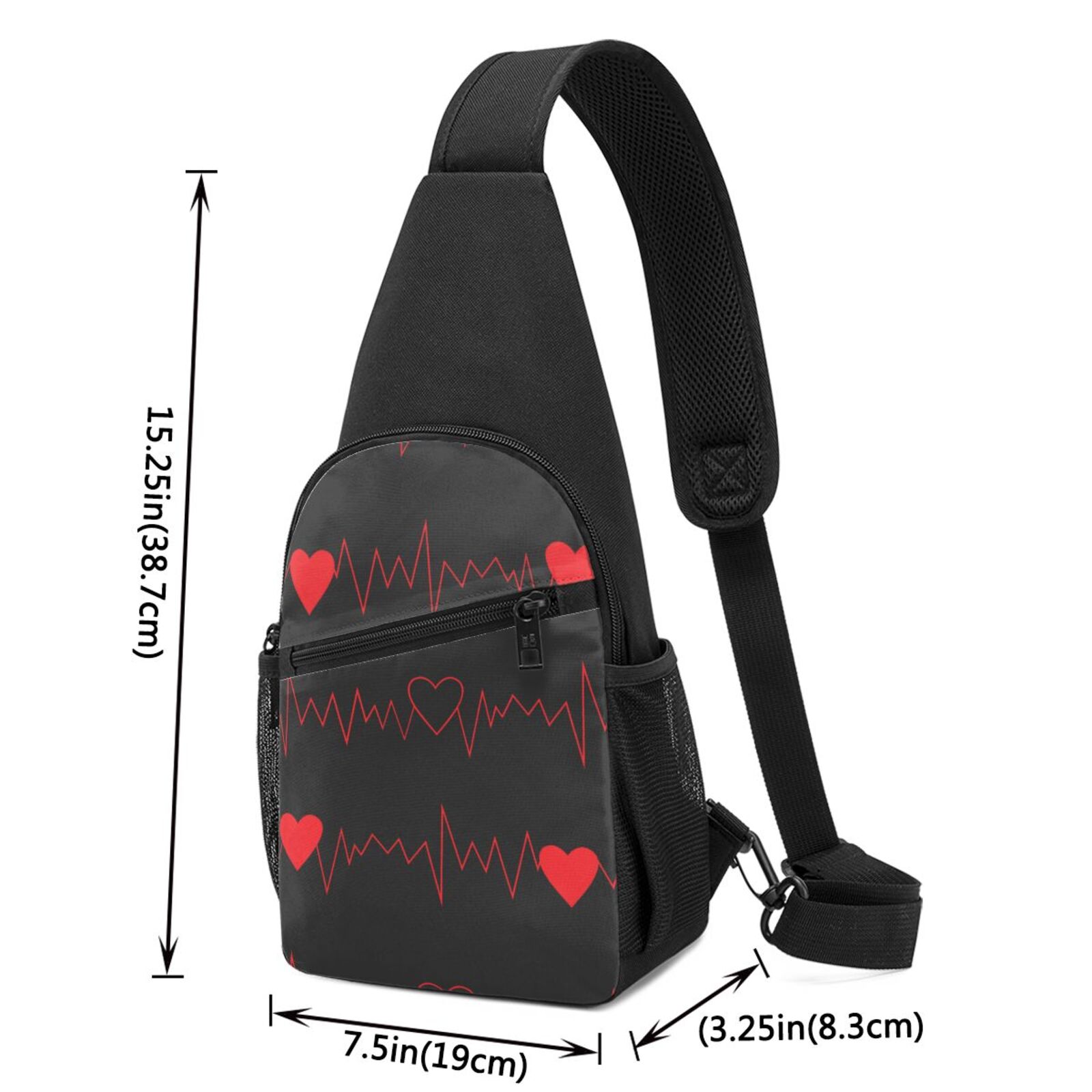 Xecao's Cardiogram and Heart Print Sling Bag: A Versatile Chest, Shoulder, and Crossbody Backpack for Casual Days Out, Perfect for Both Men and Women