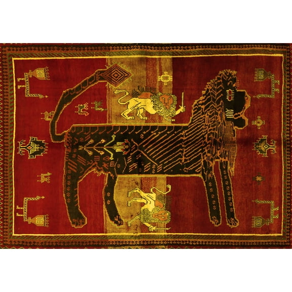 Ahgly Company Machine Washable Indoor Rectangle Animal Yellow Traditional Area Rugs, 8' x 10'