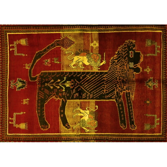 Ahgly Company Machine Washable Indoor Rectangle Animal Yellow Traditional Area Rugs, 4' x 6'