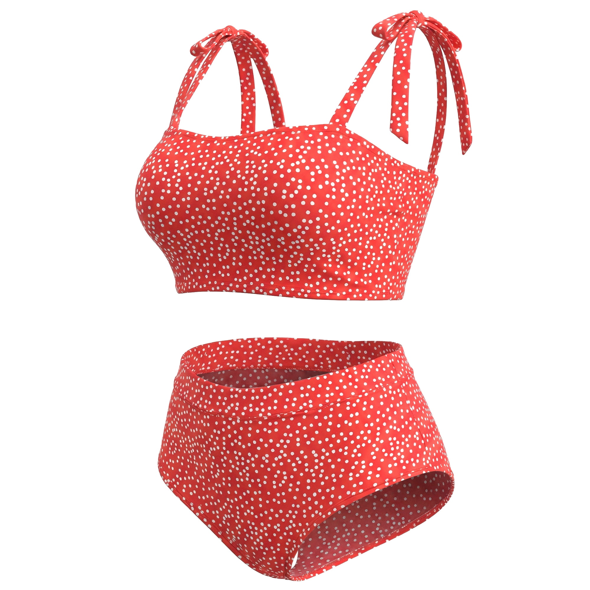 DARING DIVA Women's Plus 2pcs Polka Dots Bikini Bandeau Suits 3X Red