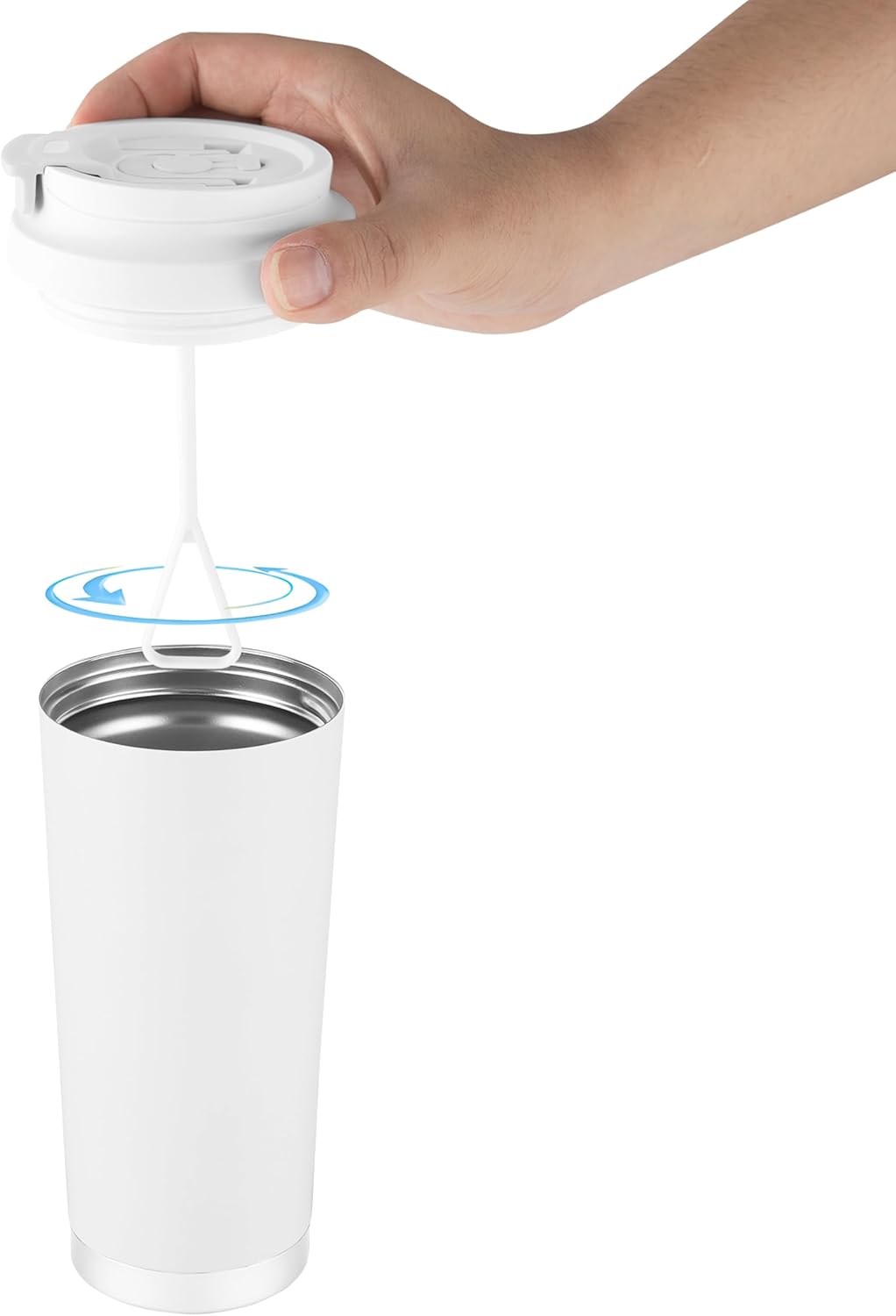 White Automatic Self-Stirring Coffee Mug with Lid, Battery Powered - Ideal for Coffee, Tea & Hot Chocolate