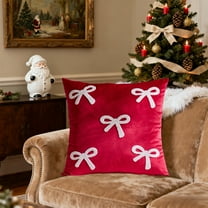 Velvet Sofa Cushion Cover with Bows - Christmas Throw Pillowcase, Soft Decorative Cover for Living Room Couch