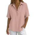 thumbnail image 3 of Polo Collar T Shirts for Women Half Sleeve Solid Color Single Shirts Loose Fit Casual Tops Red XXL, 3 of 6