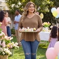thumbnail image 2 of Agnes Orinda Women's Plus Size Long Sleeves Tops V Neck Loose Button Decor Blouses 5X Brown, 2 of 8