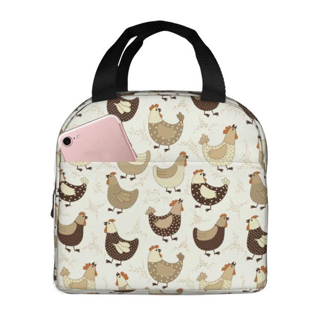 Fotbe Funny Chicken Bolsa Térmica con Estampado y Forro de Aluminio Grueso Bolsa de Almuerzo con Bolsillo Frontal para Hombres y Mujeres, Ideal para Trabajo, Escuela