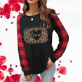 thumbnail image 4 of Women Multiple Color Loose Smart Nature V-neck Plaid Printing Long Sleeve Polyester Splice Top(Multicolor,L), 4 of 7
