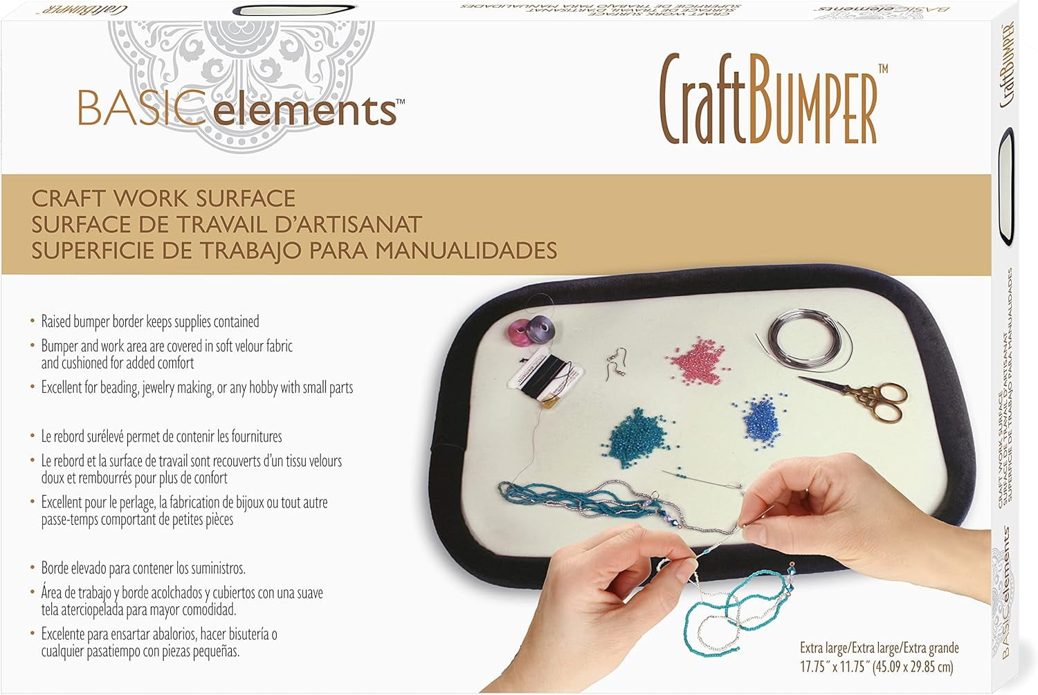 The Beadsmith Craft Bumper – Basic Elements – Rectangle Shape, 17.75” x 11.75”, 1” Bumper Border, Sturdy Design Tray with Raised Edge, Excellent for Beading, Jewelry Making & DIY Hobbies