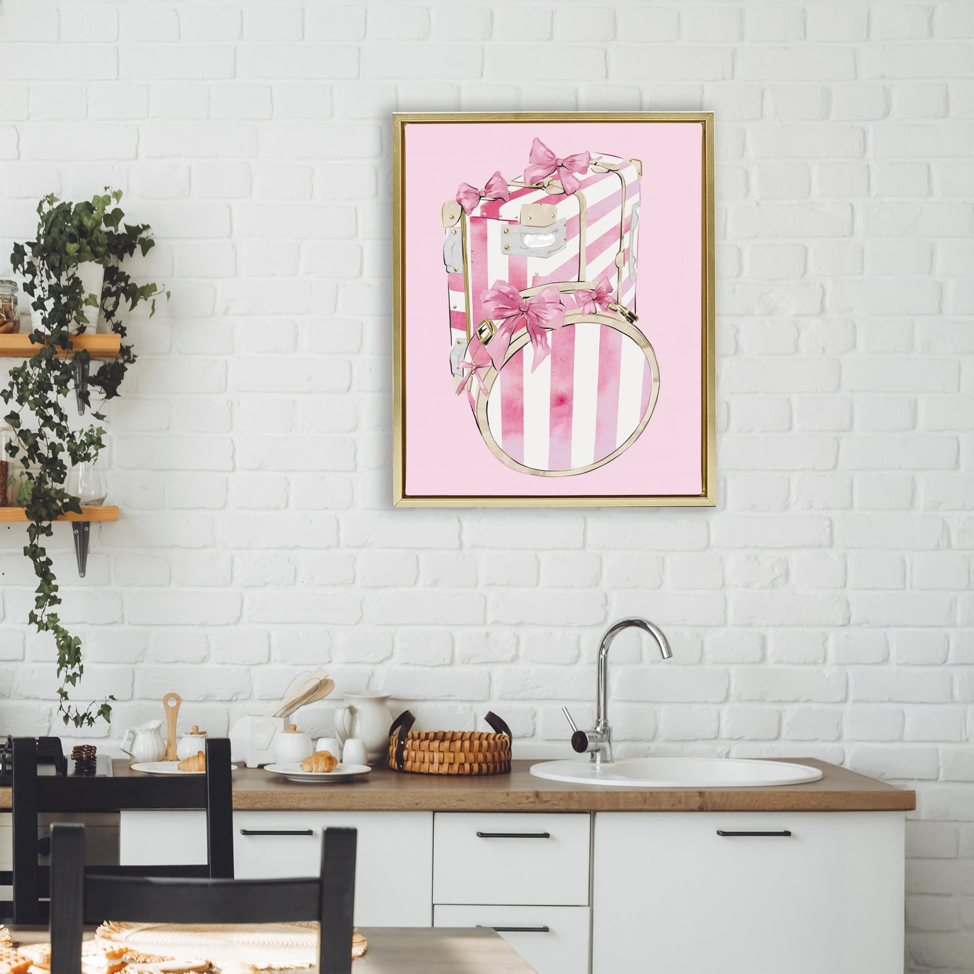 Pastel Stripe Luggage Gold Framed Floater Canvas Wall Art, design by Ziwei Li