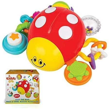 kiddolab lilly the bug  press & crawl musical activity toy. ladybug baby nursery early development toy. crawling toys for learning  educational toys series. toys for 6 month old and up