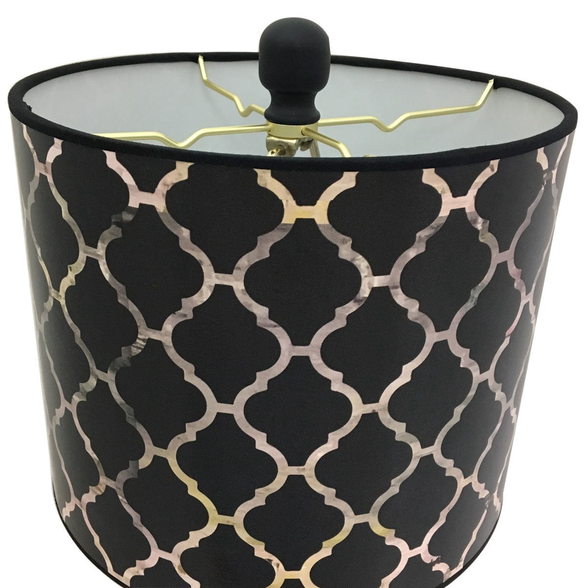 Royal Designs 28" Crystal and Oil Rub Bronze Buffet Lamp with Black Moroccan Tile Design Hardback Lamp Shade, Set of 2