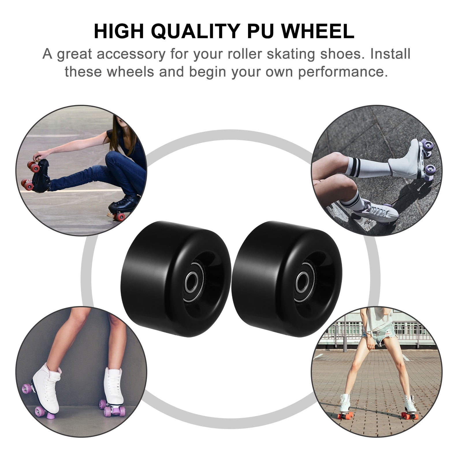 Worgeous  4 Pcs Roller Skate Wheels Skating Shoes Skates Accessories Kids Black