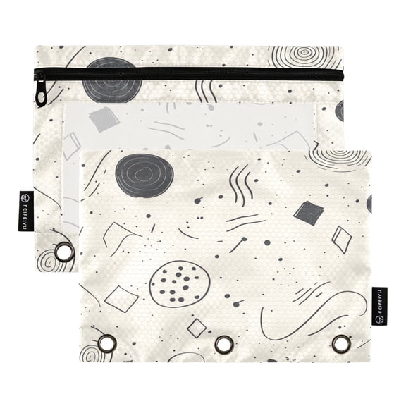 2 Pack Flip Folders with Clear PVC Window Binder Pouches 3-Ring Binder Organizer for Office & Home Hand-drawn Minimalistic Shapes and Lines
