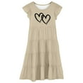 thumbnail image 5 of shoper Girls' Dresses Ruffled Sleeve Crew Neck Heart Print Swing Comfortable Prom Dress Girls Holiday Party Dress Beige 150, 5 of 6
